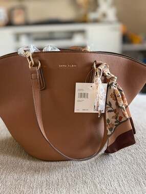 Anne Klein Ingrid-A Textured Bucket Bag with Scarf Detail in Chestnut